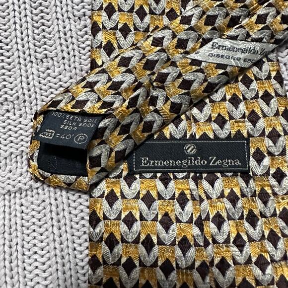 Ermenegildo Zegna gold and silver metallic geometric silk tie - Picture 3 of 5